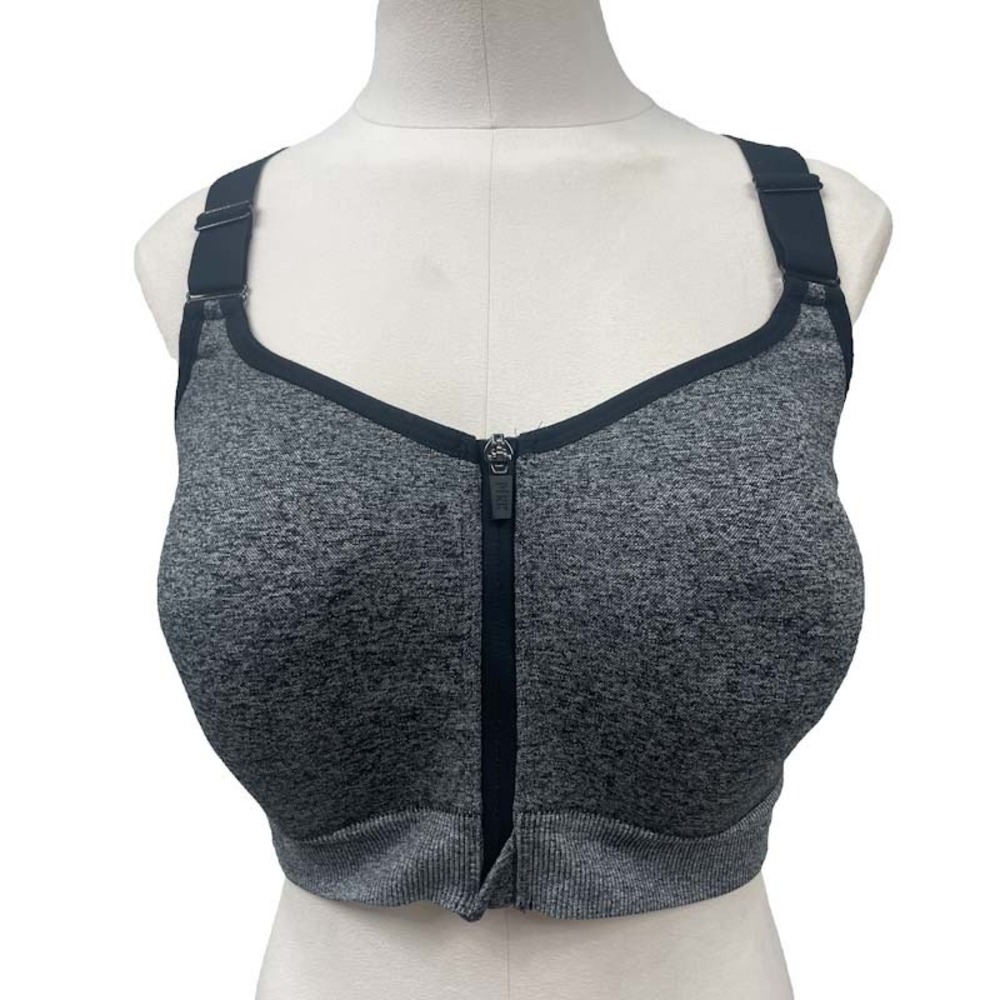Pink Active Sports Bra Gray Black Zip Front Racerback‎ Medium DD High Impact
